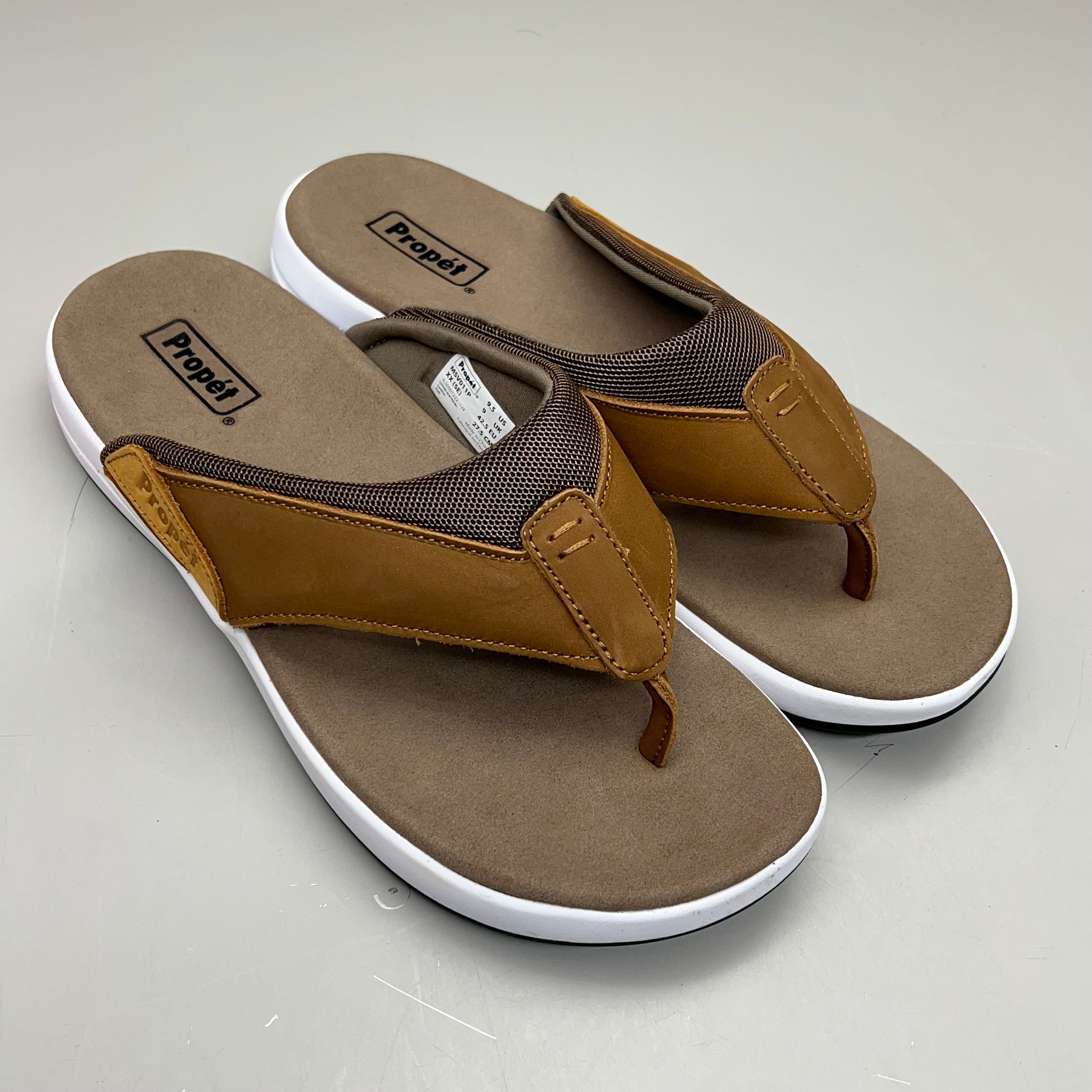 PROPET Easton Cushion Flip Flop Sandal Leather Men's Sz 9.5 XX(5E) Tan MSV011P